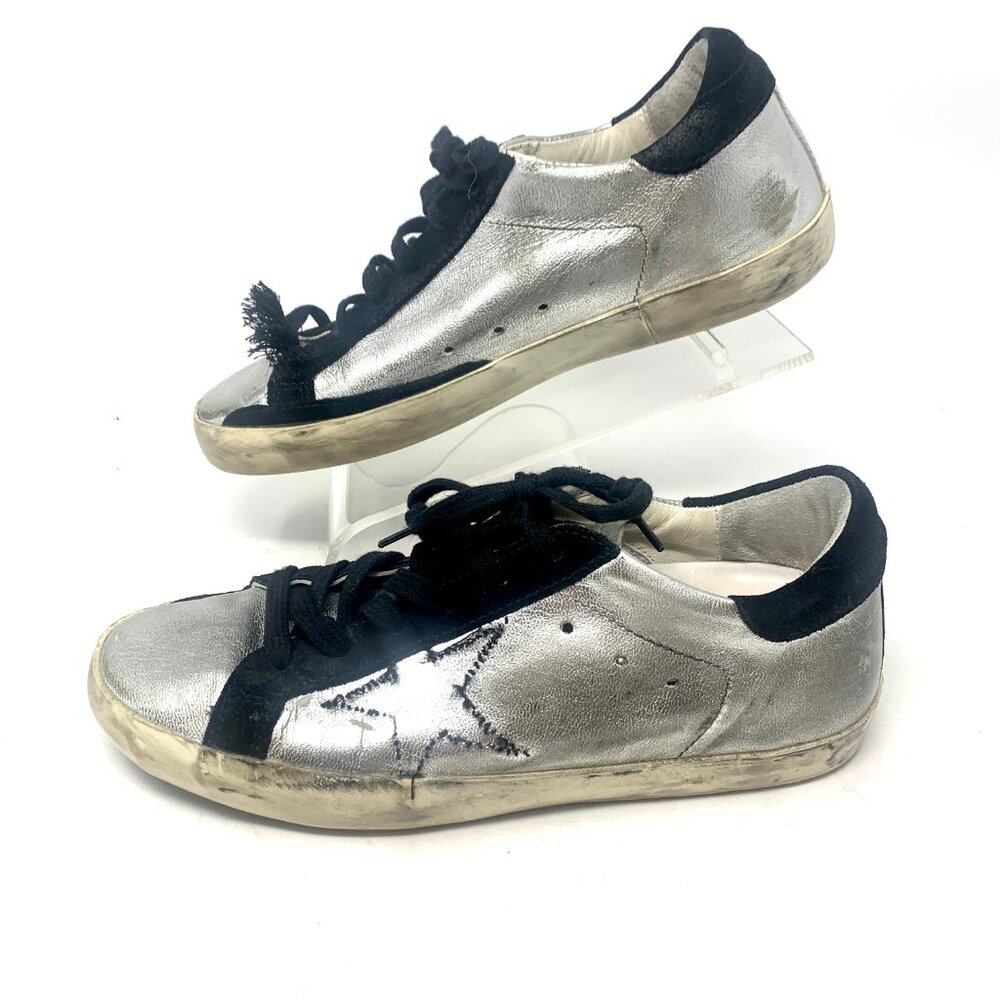 Golden Goose Sliver Leather Sneakers: Size 38